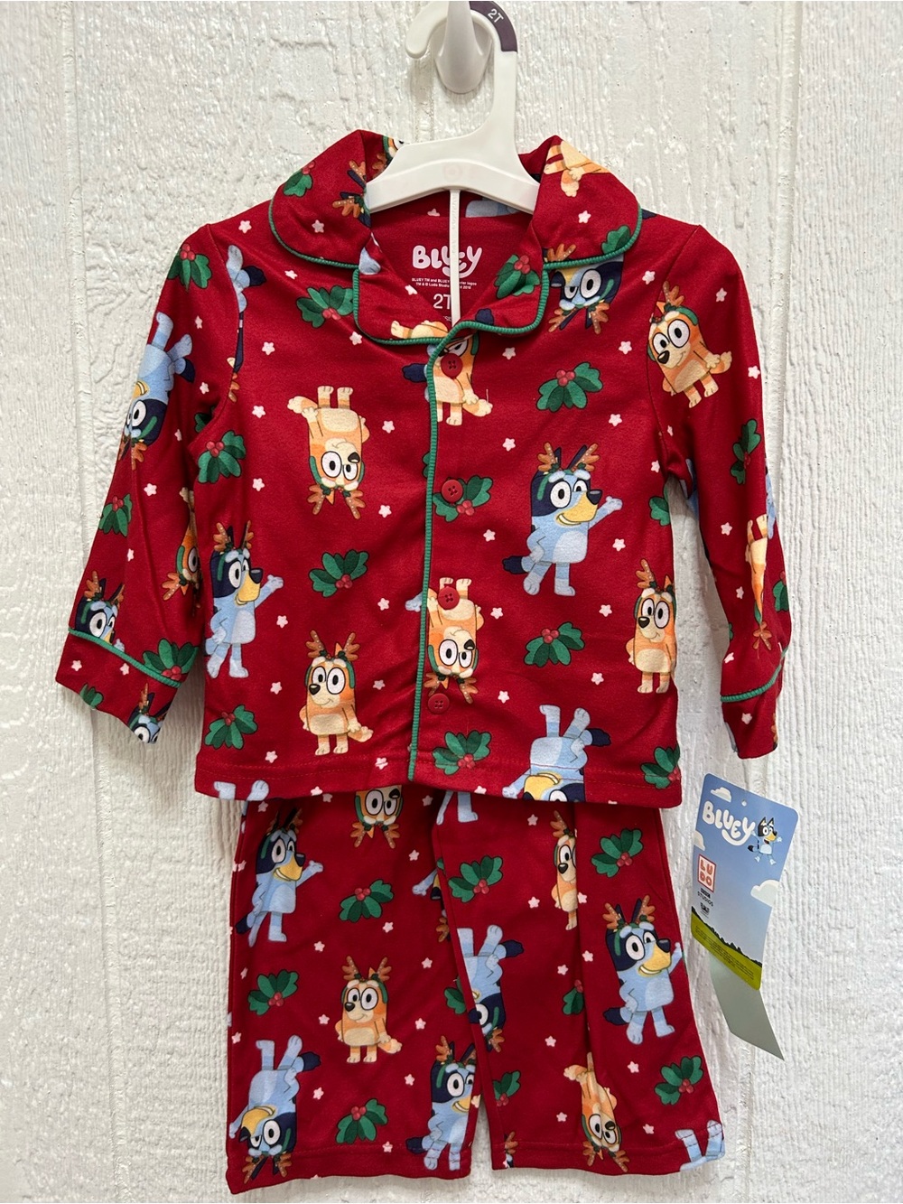 Bluey Red Kids Pajama Set with Character Print - Button-Front Top & Pants